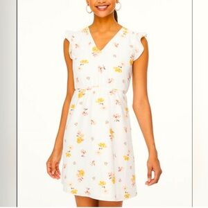 LOFT Snowy White Petite Villa Floral Flutter Sleeve A-line Dress XS